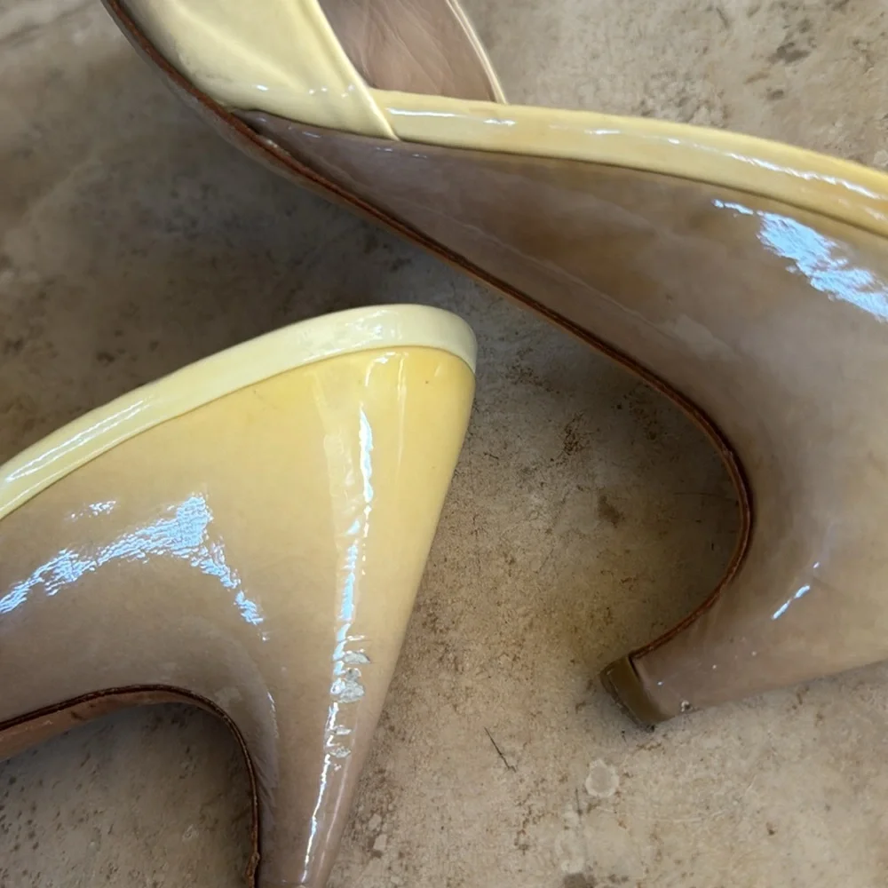 Prada, 2 tone,beige Patient leather, slip-on sandals. Made in Italy, Size 37 - Picture 4 of 6